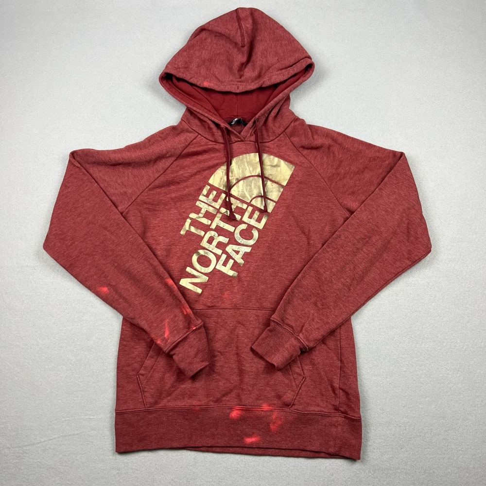 The North Face Womens Medium Red Gold Logo Pullover Drawstring Hoodie NF0A3FRQ
